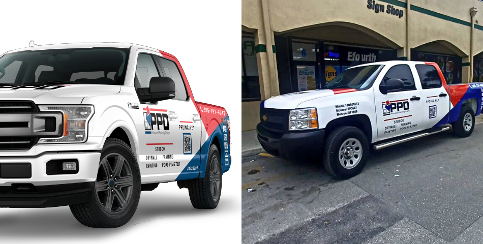 Diseño a vinil para camionetas pickup Cliente PPD Profesional Plastering Designs, Inc.